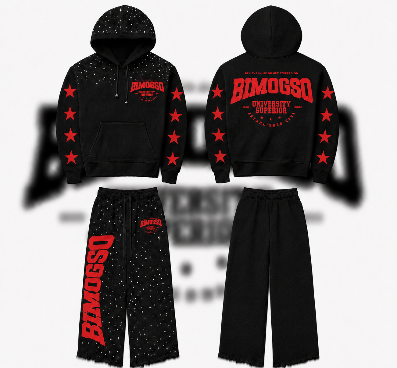 BIMOGSO BLACK HOODIE & HOOPERS JORTS SET